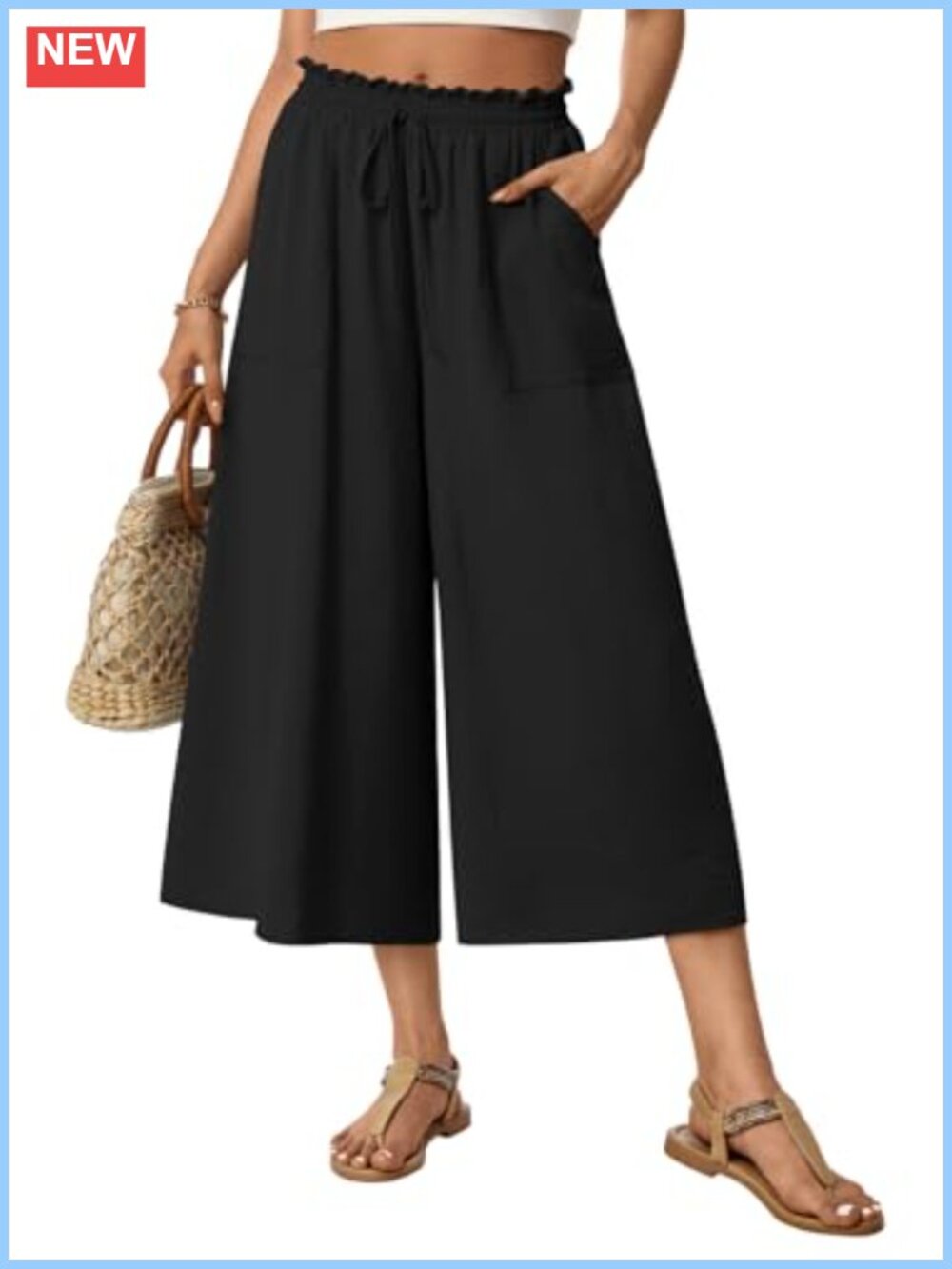 Womens Capri Palazzo Pants Wide Leg Gaucho with Pockets